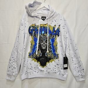 GFTD LA Los Angeles Hoodie GH Billy Skull Graphic Paint Splatter White Large